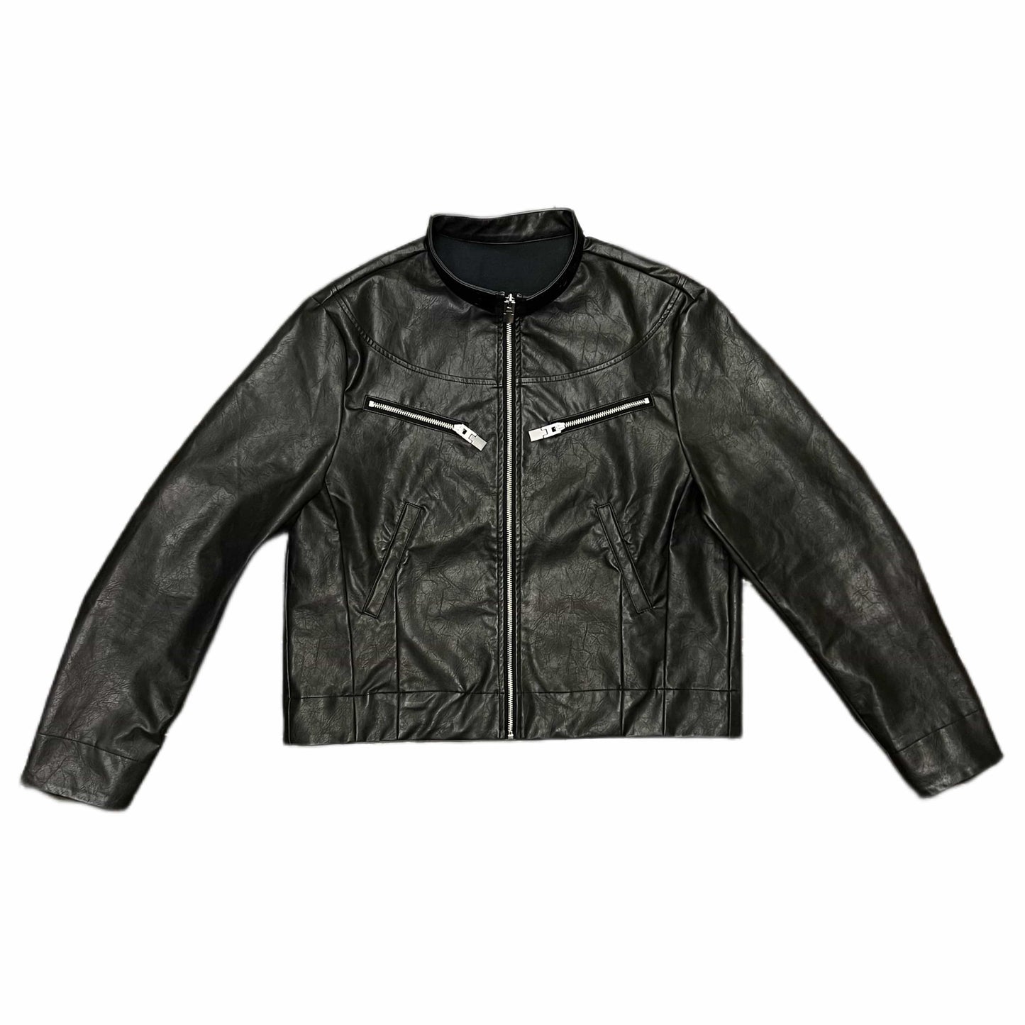 Chaqueta de cuero QAOS® en negro