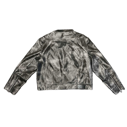 QAOS® Leather Jacket in Stone Wash Black